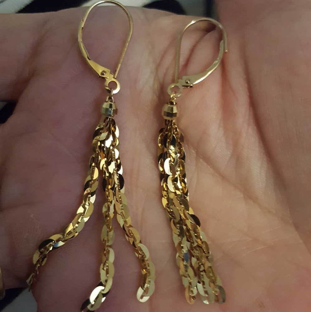 10K GOLD DANGLE 3 CHAIN EARRINGS